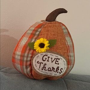 Plaid Pumpkin Decor with Sunflower Accent